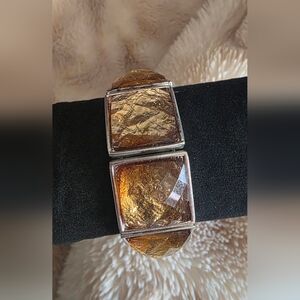 BOLD Chunky Square Gold Resin Statement Bracelet – Silver Frame